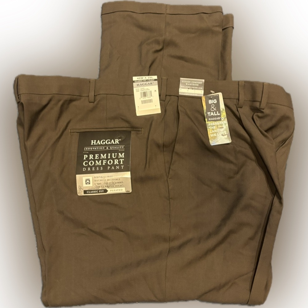 NWT-Big & Tall Premium Comfort lPleat Dress Pants- Size 48Wx29L; Choc brown